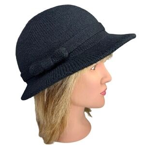 Vintage Isotoner Black Cloche Hat with Bow‎ - 40's Style 50's Style Twee Classic